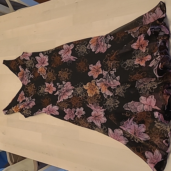 EUC 1990s VTG  Scarlett Black with Pink Floral Print Slip Dress with Flowing Hem - Picture 16 of 16